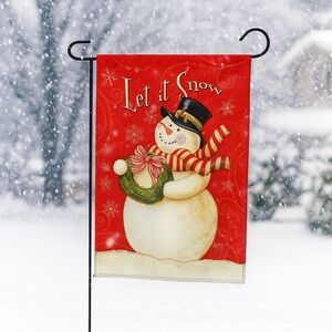 Breeze Decor Let It Snow Garden Flag 19x13 Red Snowman Double Sided